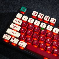 Korean Keycaps 125 Keys Retro Red ASA Profile PBT Dye Subbed Cartoon Gaming Key Caps Translucent Backlit Keycap for ANSI Layout