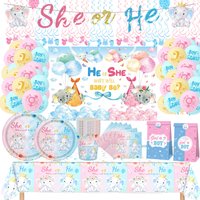 Gender Reveal Disposable Tableware Sets Boys Girl 1st Birthday Party Decor Napkin Plate Cup Baby Shower Elephant Party Supplies