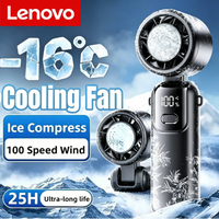 Lenovo Ice Cooling Handheld Fan High speed multiple gears Turbo Portable USB Desk Fan Foldable/Hangable Fast Chill Ice Compress