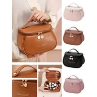 Large Capacity Double-Layer Makeup Bag, PU Leather Waterproof Cosmetic Bag, Makeup Organizer, Lightweight Toiletry Bag With Comp