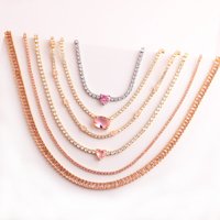 Pink Freen Heart Pendent 18K Gold Plated CZ Tennis Chain 3A Zircon Paved Crystal Chain Choker Necklace For Women Jewelry Gift