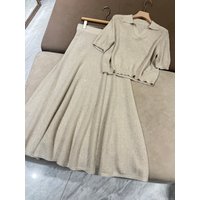 Elegant Apricot Coffee Black Cashmere Sparkle Blended Knitted Women's Set Short Sleeve Top Long A-line Skirt Two Piece Set