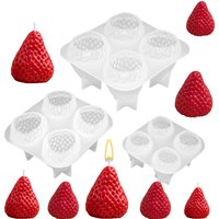 3D Strawberry Silicone Mold, 4-Cavity Strawberry Scented Candle Soap Fondant Mold Fruit Epoxy Resin Casting Mold S M L