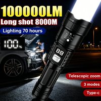Rechargeable LED Flashlight 100000LM Super Bright Long Range Tactical Torch Waterproof for Outdoor Camping Fishing Lantern