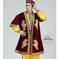 Uzbekistan Men Vest Long Coat Dance Uighur Performance Chinese Robe Tradition Tops