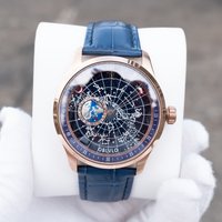OBLVLO Mens Luxury Rose Gold Mechanical Watch Luminous Blue Dial with Crystal Bezel Leather Strap Earth Star Automatic Clock GC