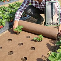 Brownish-black weed control fabric, 6.1 meters long, includes 10 ground stakes - suitable for garden landscaping ground cover.
