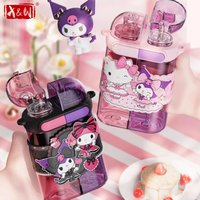 X&W Sanrio 640ml Straw Cup Kuromi Dual-compartment Water Kettle Summer Cold Drink Water Bottle Leak-proof Portable Beverage Cups