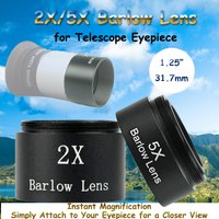 1.25"/31.7mm 2X&5X Barlow Lens Optical Glass M28*0.6mm Filter Thread Telescope Eyepiece Accessory for Astronomical Viewing