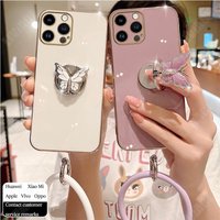 Butterfly Ring Holder Strap Case For iPhone 14 11 12 13 Pro Max Mini 8 7 6 6S Plus 10 X Xr Xs Max SE Stand Cover