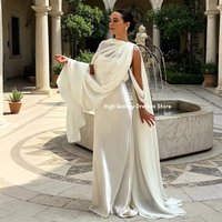 Prom Dresses Ivory Chiffon Cape Satin Sheath Formal Gown Deep Open Back Bridal Gala Red Carpet Wedding Reception DressCustomized