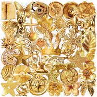 50-Pack Gold Metal Object Transparent PET Graffiti Stickers for Phone Tablet Guitar Helmet Notebook Decorative Stickers