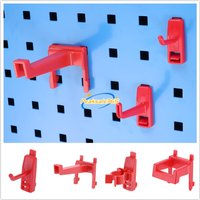 5pcs Wall-Mounted Pegboard Tools Storage Hooks Red Solid Plastic Hanger Display Hardware Bottle Wrench Garage Organization Rack