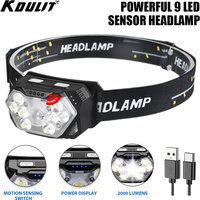 Powerful LED Sensor Headlamp USB Rechageable Headlight Led Head Torch Camping Search Light with Built-in Battery Fishing Lantern