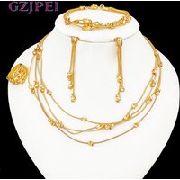 GZJPEI 2025 New Stainless Steel Jewelry Set Fine Multilayer Chain Necklace Bracelet Tassel Earring Luxury Women Party Jewelry