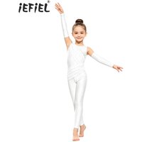 Kinder Mädchen Rhythmische Gymnastik Trikot Ärmellos Gerafftes Netz Glänzende Strass-Figuren-Eislauf-Ballett-Tanzanzüge mit Ärmeln