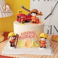 New Fire Hero Theme Cake Topper Fire Truck for Father's Kids Years Old Birthday Cake Decorations Firefighter Ornaments Cute Gift