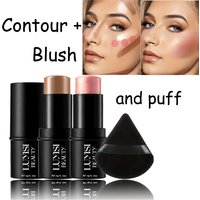 3pcs Facial Contour&Blush Stick With Puff,Waterproof Long-Lasting Matte Effect,Natural Finish,Luxurious Cosmetics For Dairy.