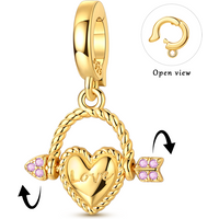 925 Sterling Silver Charms Bead CZ Zircon Golden Cupid's Arrow Dangle Fit Original Bracelet DIY Women Jewelry Gift