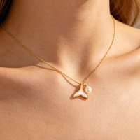 Whale Tail With Pearl Pendant Necklace For Women Girls Summer Stainless Steel Charm Fishtail Jewelry Birthday Gifts Waterproof