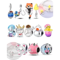 Mouse Cheese Pig Frog Duck Spacer Original Charms Silver Plated Beads Fit Bracelets Bag Keychain Charms Diy Women Gift Accessory