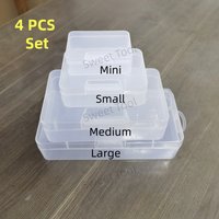 4PCS Small Storage Container Box Clear Plastic Rectangle Organizer with Hinged Lid for Small Craft Accessories Office Supplies