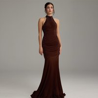 Simple Ruffles Chiffon Customized Vestido De Festa Delicate Beading Mermaid Evening Dress Elegant Halter Backless Prom Dresses