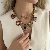 Retro Luxury Colorful Alloy Heart Pendant Double Layer Choker Necklace