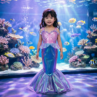 Summer Little Mermaid Ariel Girl Dress Cosplay Carnival Halloween Costumes Birthday Party Princess Dress for Girls Mermaids Gown