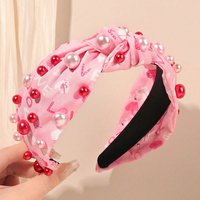 1Pcs Valentine’s Day Pearl Pink Headband for Women Knotted Hairband Pink Wide Top Knot Hair Hoop Hair Accessories Gifts