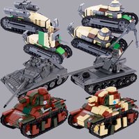 WW1 French Military Light Tank Building Blocks Army Soldier Figures Self-propelled Artillery Model Assemble Bricks Boy Toys Gift