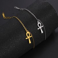 Egypt Key of Life Symbols Ankh Cross Anklet Stainless Steel Egyptian Pendant Women Beach Foot Ankle Bracelet Jewelry Gift