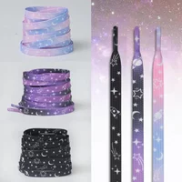 Colorful Gradient Rubber Shoelaces with Stars Moon Print for Sneakers Milky Way Pattern Flat Casual Shoe Laces Unisex