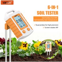 YIERYI 6 in 1 Soil Tester NPK Nutrient Meter Digital Soil Fertility Humidity Temperature PH Monitor for Garden Farm Greenhouse