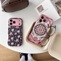 Retro Art Rose Flower Totem Lace Pattern Camera Lens Proteciton Shock Proof Phone Cover Case for iPhone 17 16 15 14 13 Pro Max