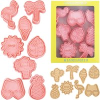 8 Pcs Summer Cookie Molds Set Sunglasses Flamingo Pineapple Ice Cream Shapes Beach Themed Biscuit Cutters DIY Baking Tools