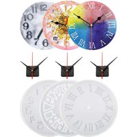 6Pcs (3Pcs Clock Molds + 3Pcs Pointer Set) Clock Resin Molds, Large Roman Numerals/Arabic Numerals/Silicone Molds Resin Clock Molds, Resin DIY Wall Decoration Art (3 Large Clock Molds and Clock