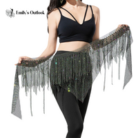 Fishnet Fringe Tassel Hip Scarf Women Sparkle Waist Chain Belt Bellydance Performance Competition Show Triangle Skirt Rhinestone