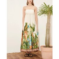 Z Home Luxury High-End 2026 New Holiday Style Jungle Print Waist-Cinching Slimming Maxi Strapless Dress Women Elegant Polyest...