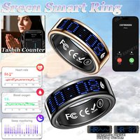 Call ID Reminder Smart Ring Display Screen and Touch,Tasbih Counter,Health Manager,5ATM Waterproof Multiple Sport Mode Men Women