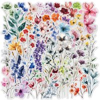 50PCS Ink-Wash Flower Stickers Aesthetic Decorative Phone Case Material Handbook Water Cup Plant Transparent PET Decals Kids Toy