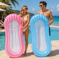 2 Colors Striped Inflatable Pool Float Hammock Adult Floating Lounge Chair with Headrest Mesh Water Bed for Pool Beach Lake