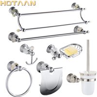 Luxury Crystal Silver Bathroom Accessories Set Chrome Polished Brass Bath Hardware Set Wall Mounted Bathroom Products banheiro
