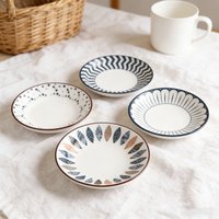 4-Piece Ceramic Plate,5.65in Simple Dipping Dishes.For Appetizers, Fruits, Desserts & Bone Spitting,Microwave & Dishwasher Safe