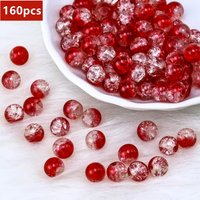 160pcs 8mm red and white transparent cracked beads with holes DIY bracelet Valentine's Day jewelry production beads