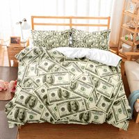 3D Modern Bedding Set Dollar Motif Printed Duvet Cover Vivid Comforter Cover 2/3 Pieces Money Pattern Funny King Queen Size