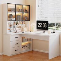 Corner Home Bedroom Writing Study Desk Integrated Bookshelf with 3 Drawers L-Shaped Wooden Office Computer Desk with Drawers
