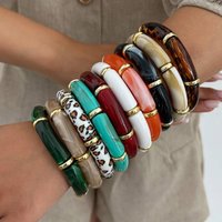 Ingemark 10 Colors Vintage Stackable Resin Bracelets Women Bohemian Round Tube Leopard Elastic Beaded Bangle New Jewelry Gift