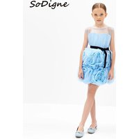 SoDigne Mermaid Tulle Short Flower Girl Dress O-neck Sleeveless 3D Flowers 2025 Girls Skirt Party Dresses Kid Gown Customized