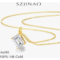 Emerald Cut Moissanite Necklace 100% 14K Gold 1CT/2CT/3CT 585 Solitaire Trendy Pendant for Women Engagement Jewelry Custom